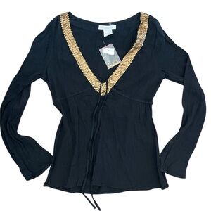 VINTAGE DEADSTOCK CHARLOTTE RUSSE Black Top with Gold Accents SIZE L